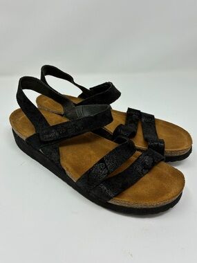 Naot Black Strappy Slingback Sandals Genuine Suede
